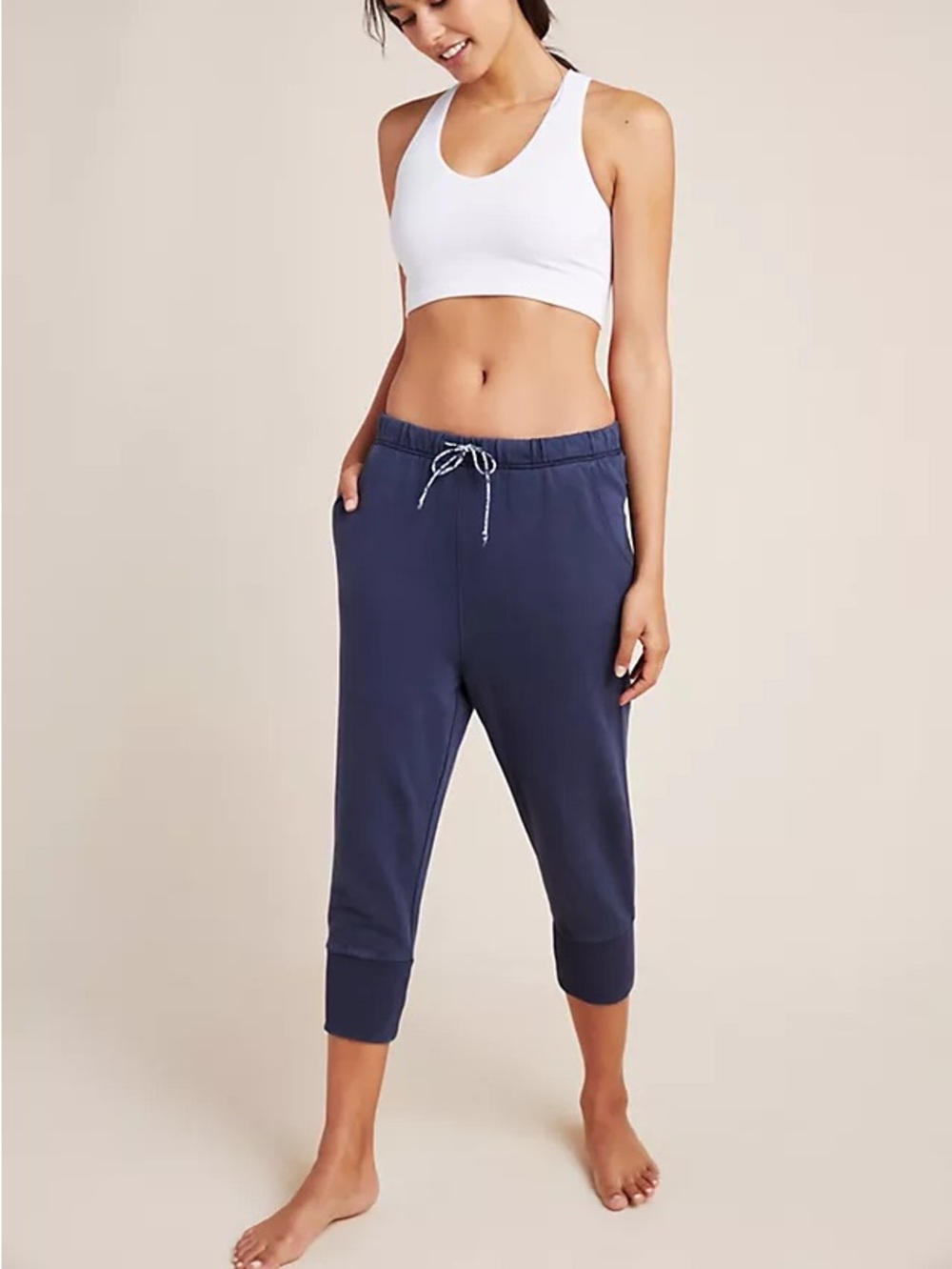 Free People Movement Counterpunch Cropped Capri Joggers Navy Blue Athleisure